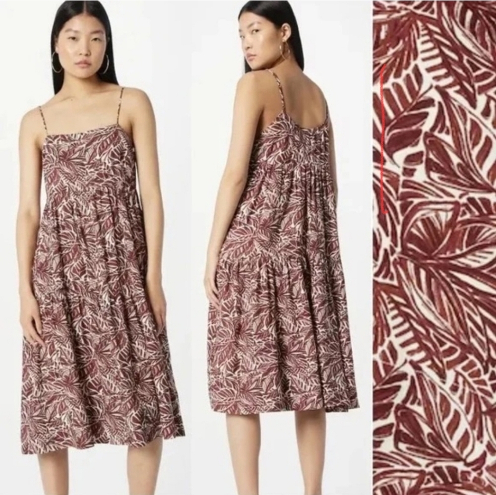 Abercrombie & Fitch Dress Tiered Trapeze Midi Brown Leaf Size XS